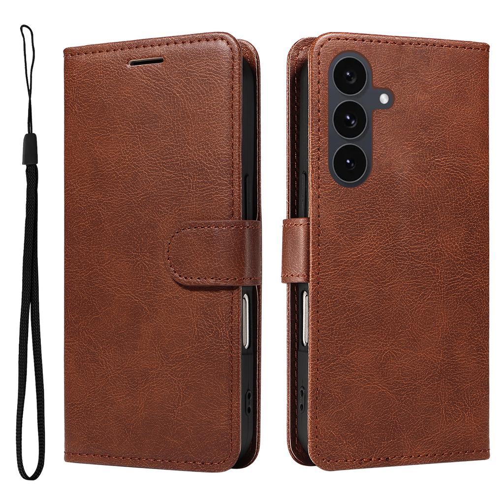 For Samsung Galaxy S25 FE Leather Wallet Case with Strap Solid Color Phone Stand Cover