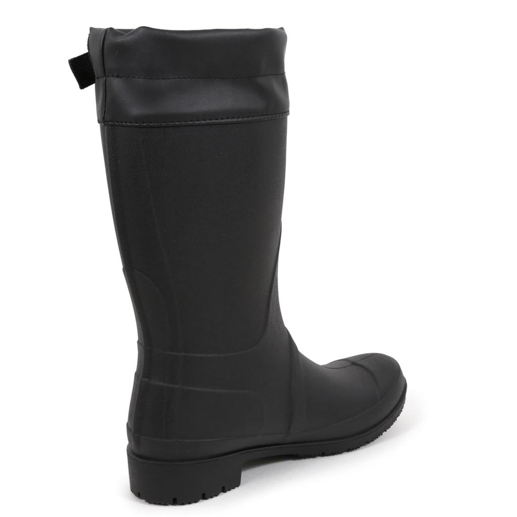 Akiriko MOZ Women's Mid-Length Rain Boots, Waterproof, Lightweight, TPE Material, Collar Cover & Belt, Non-Slip Sole, Urethane Liner, Black, Size LL