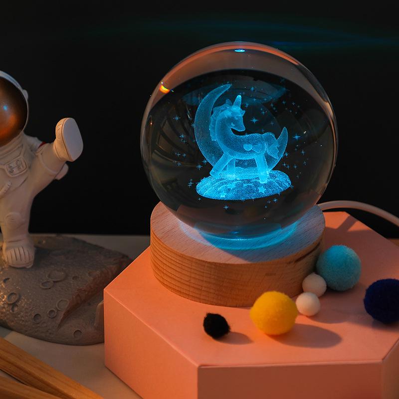 3D Galaxy Crystal Ball Night Light with Color-Changing Base - Unique Starry Sky Gift