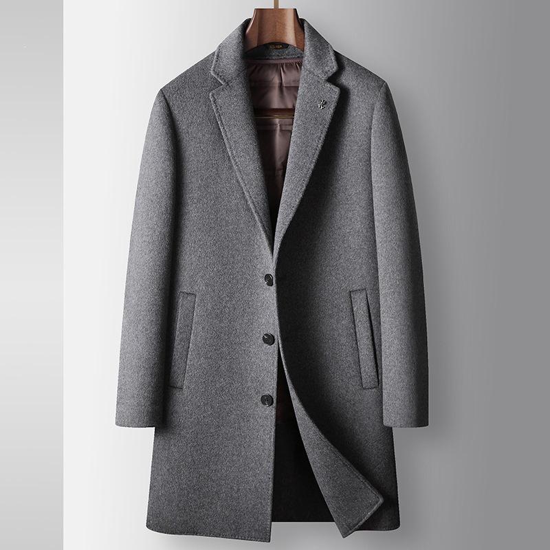 Men's 2026 Autumn/Winter Mid-Length Wool Trench Coat with Detachable Down Liner