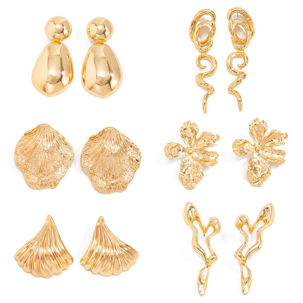 Salircon 6 Styles Retro Exaggerated Irregular Geometric Stud Earrings Women Creative Punk Metal Piercing Earrings  Charm Jewelry