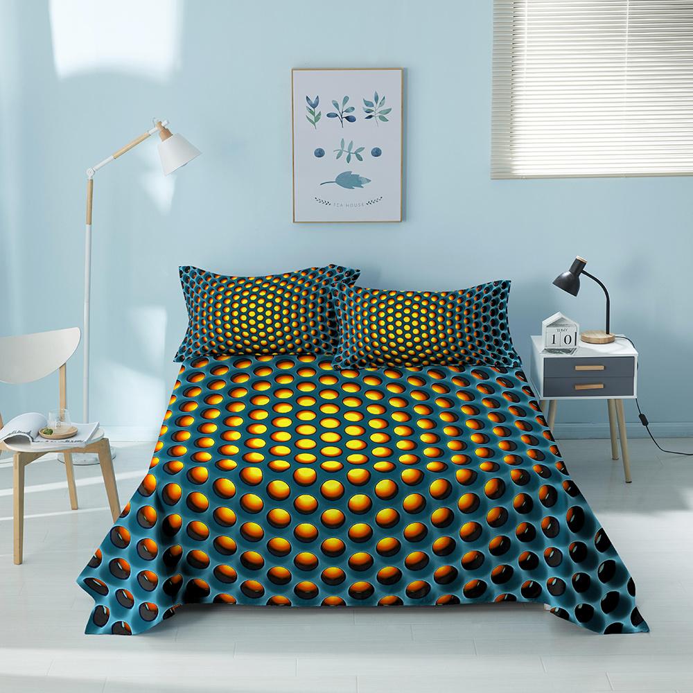 Colorful Geometric Bed Flat Sheet Printed Galaxy Bed Sheet Set With Pillowcase For Bedroom Luxury Queen King Honeycomb Bedspread