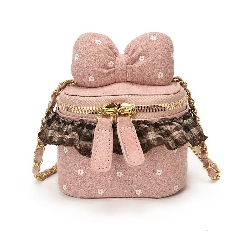 Bows and Checks Lace Trim Girls' and Boys' Box Bag, Mini Polka Dot Child Chain Crossbody Bag