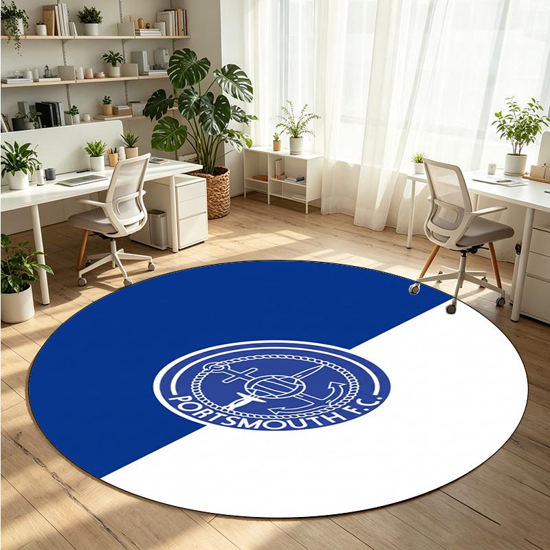 Portsmouth FC Printed Round Crystal Velvet Rug Soft Non Slip Floor Carpet For Bedroom Holiday Gift