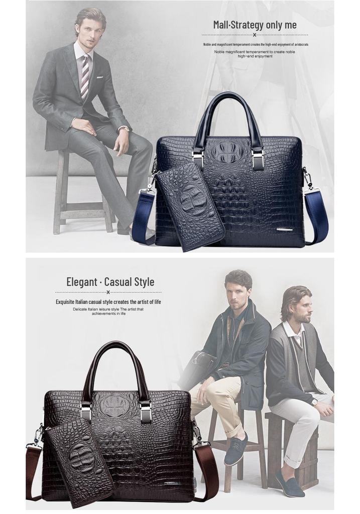 Men's Fashionable Crocodile Pattern Crossbody Handbag and Briefcase