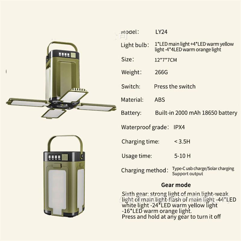 LED Digital Display Camping Light Foldable Hangable Indoor/Outdoor Emergency Light Solar-Powered/Rechargeable Household Light