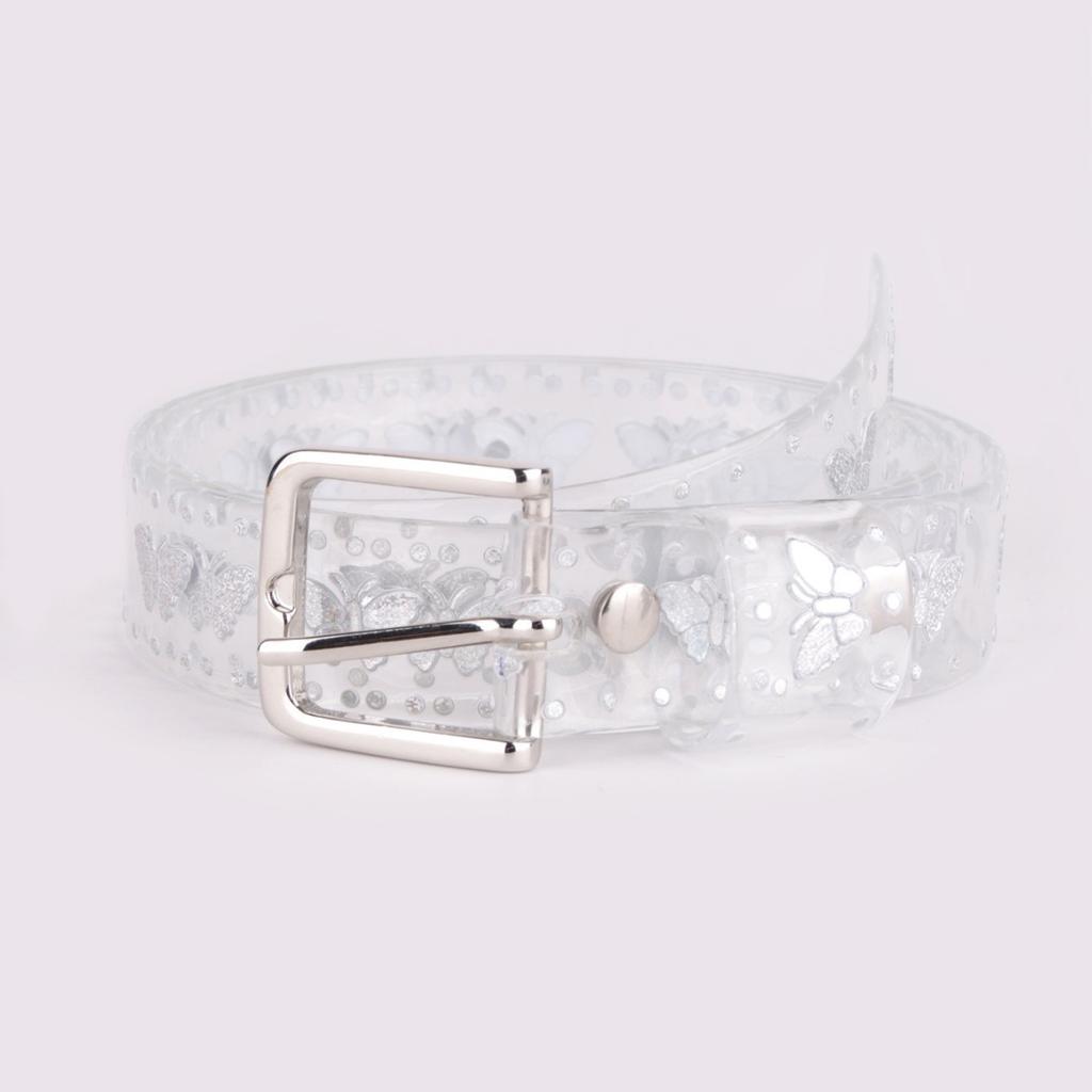 Transparent Laser Belt for Women, Jelly Belt Plastic Belt, Candy AB Color Embossed Butterfly Decoration Pvc Thin Belt