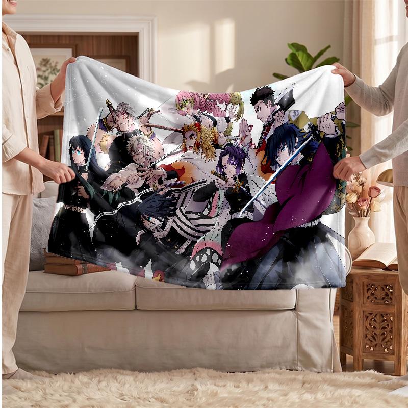 Demon Slayer Printed Flannel Blanket, Skin Friendly Warm Throw for Indoor Couch Bed Daily Use