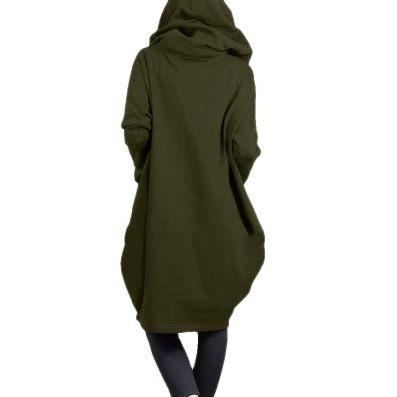 Hooded Pocket Hoodie Zipper Mid Length Fake Two Piece Loose Jacket for Women