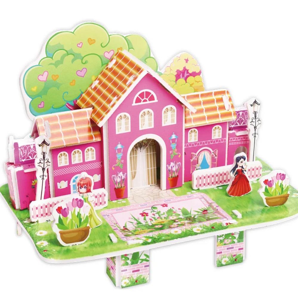 Kids 3D Stereo Puzzle Cartoon House Castle Building Model DIY Handmade Early Learning Educational Toys Gift for Children