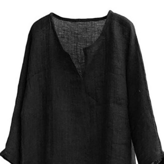 Men Shirt Loose Pullover V Neck Vintage Solid Color Keep Trendy Chinese Style Plus Size Mid Length Men Top for Daily Wear