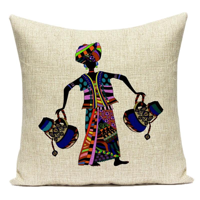 Africa Decorative Cushion Cover African Woman Custom Pillow Case National Costume Pattern Sofa Home Decor Pillow Cover