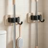 Mop And Broom Holder Heavy Duty Broom Storage Rack Wood Mop Organizer Self Adhesive Mop And Broom Hanging Rack for Bathroom Balcony Cleaning Tools