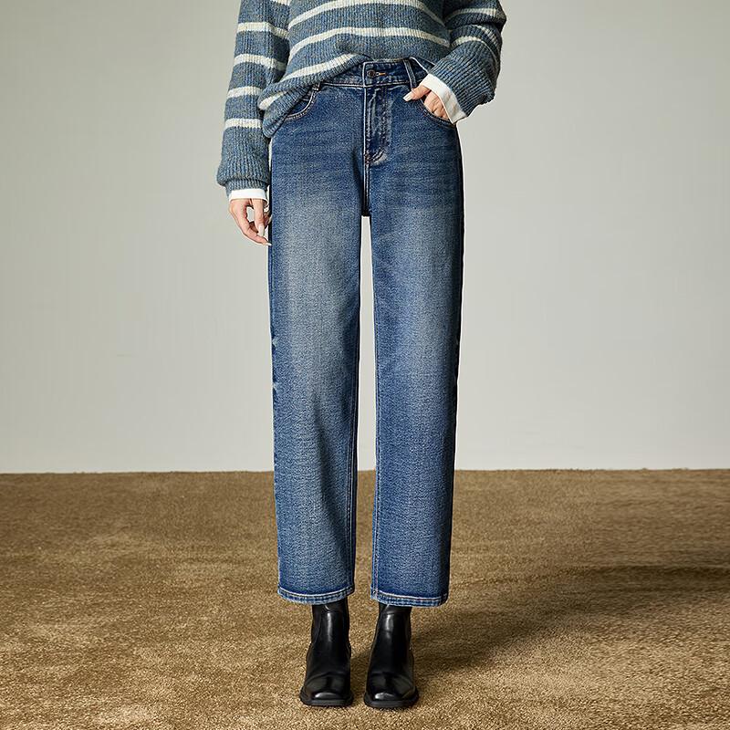 Chuyu Women's 2025 Winter Fleece-Lined Shaping Mid-Low Waist Cropped Jeans