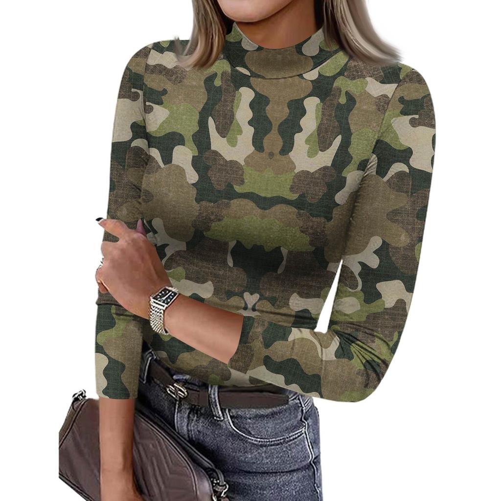 Damen Slim Bottom T-Shirt Mode Lässig Farbverlauf Druck Rundhals Pullover 3/4 Ärmel Top