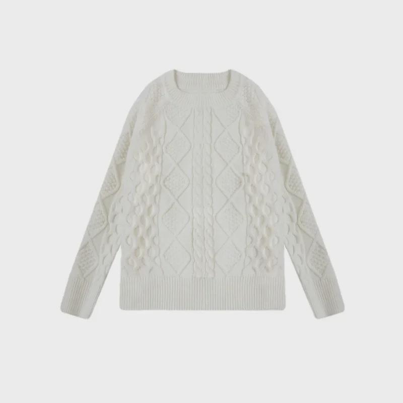 2023 Vår/Höst Dam Lös Vit Stickad Ull Pullover Tröja