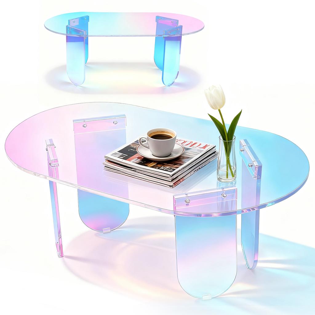 Round Square Acrylic Side Desk Modern Accent Modern Chic Desk Iridescent Clear Coffee Table Transparent Art Home Decor Furniture