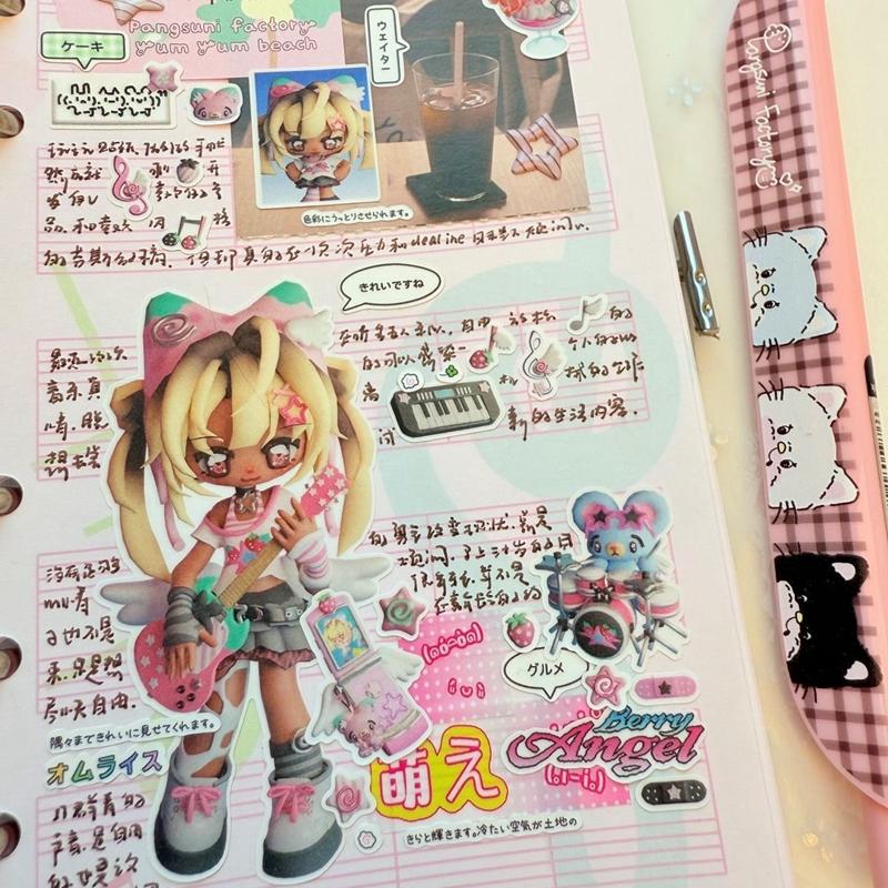 6Pcs/lot Y2K Cute Cartoon Girl Stickers Decorative Journal Scrapbooking DIY Collage Kawaii Decoration Sticker Gift