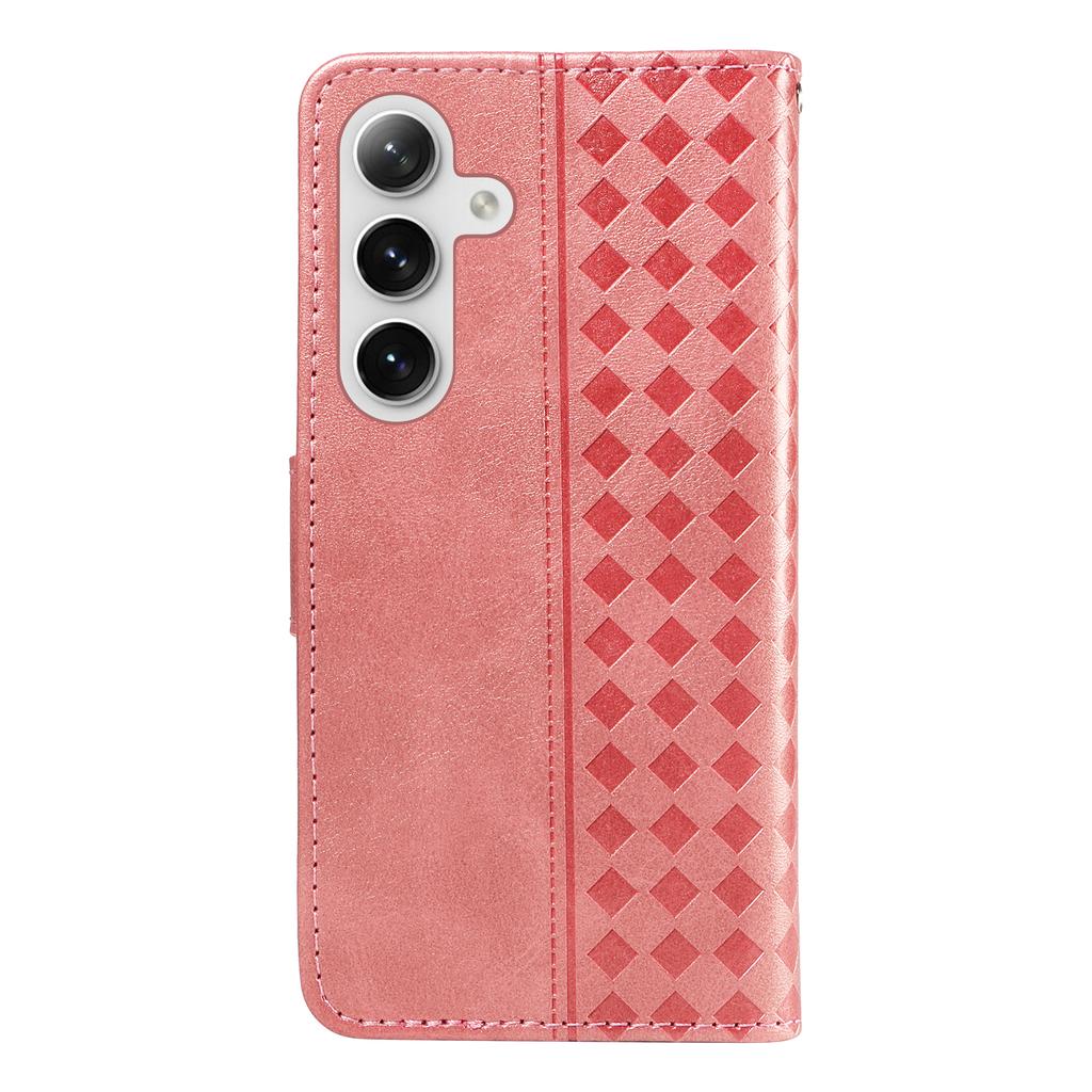 For Samsung Galaxy S24+/Galaxy S25+ Leather Case Wallet Stand Grids Imprinted Phone Cover with Strap