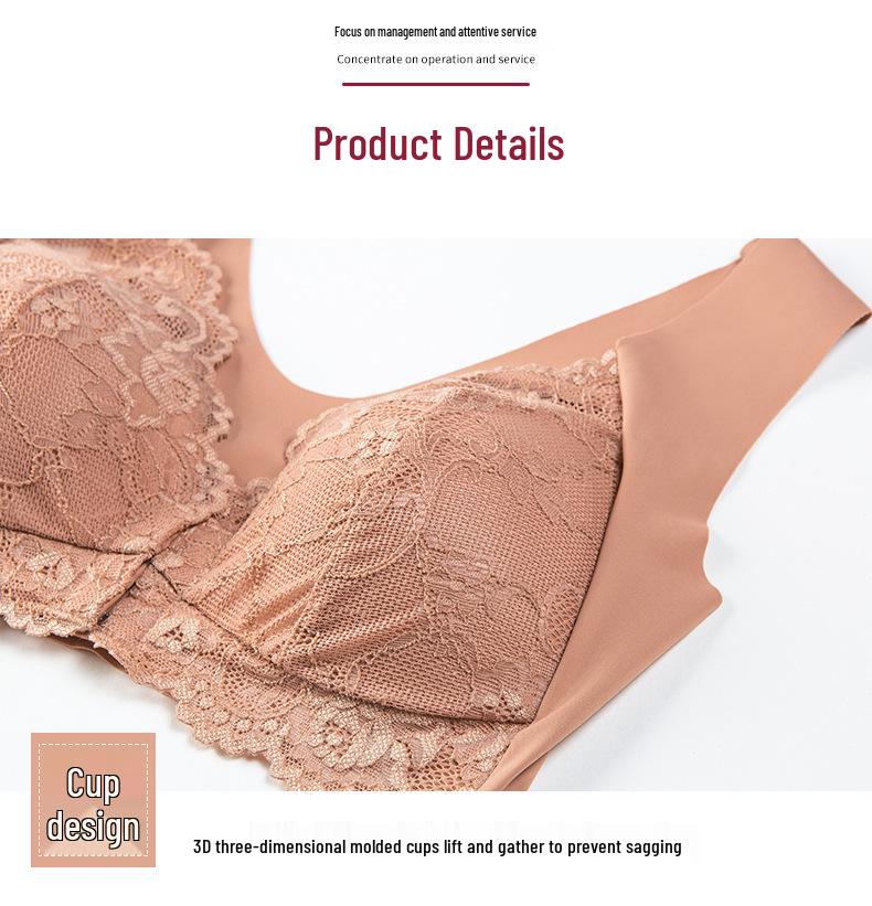 Plus Size Front-Opening Lace Wireless Push-Up Seamless Vest Bra for Women