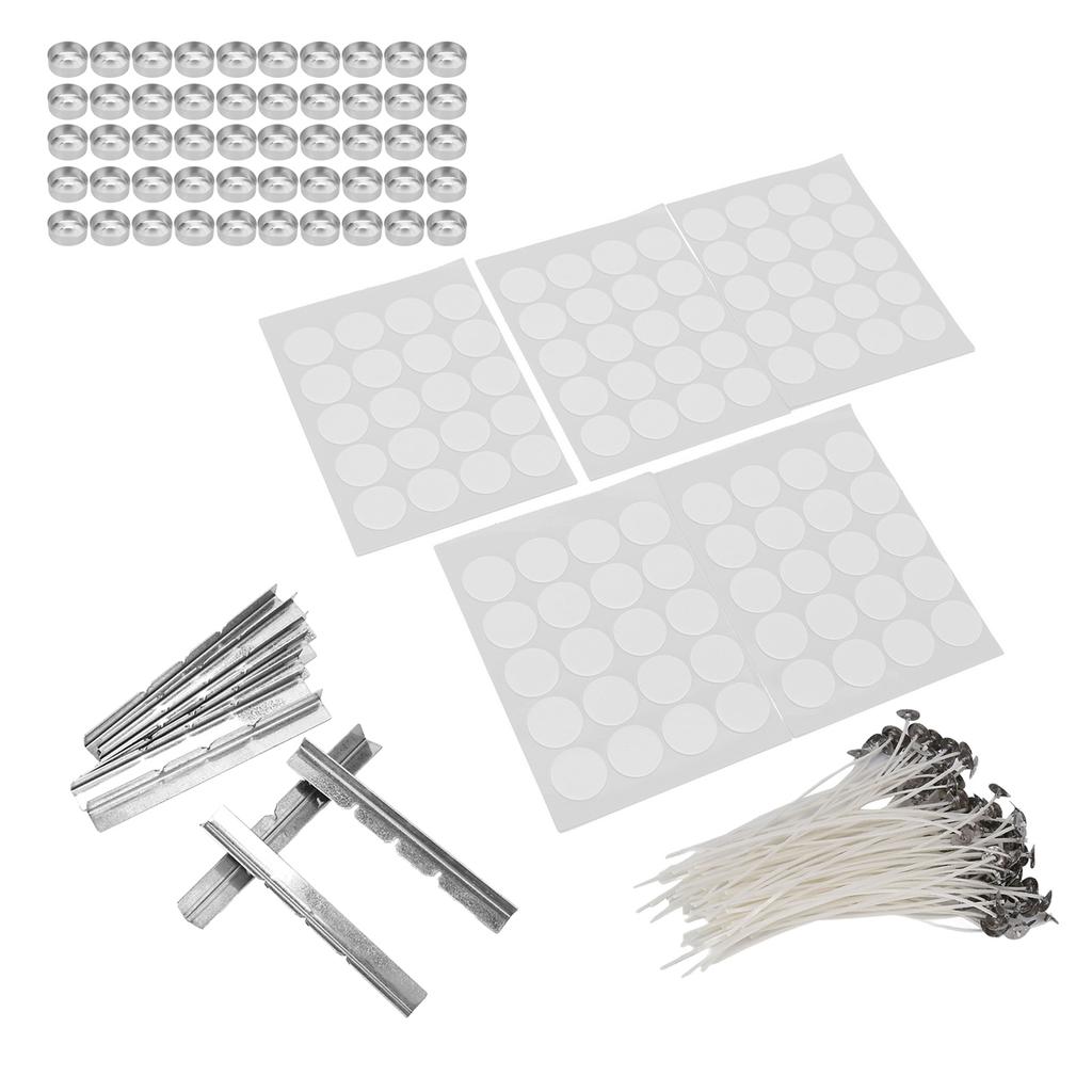 260pcs 15cm Candle Wicks 100Pcs Double Sided Tape Stickers 50Pcs Candle Shells 10Pcs Stainless Steel Wicks Holders