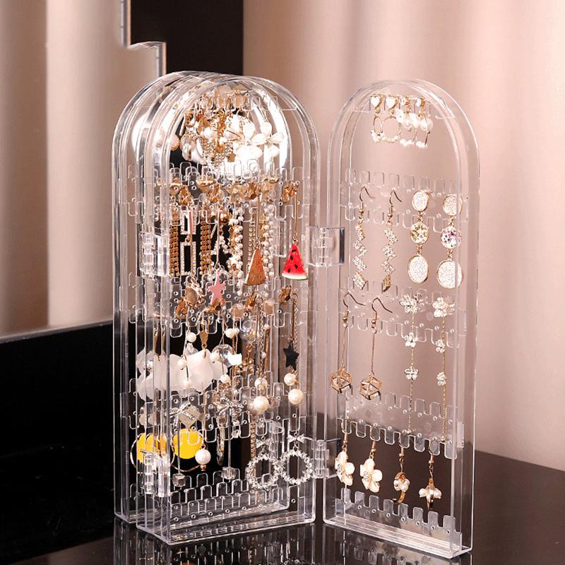Folding Earrings Studs Display Rack Necklace Jewelry Shelf Stand Holder Panels Screen Organizer Storage Box