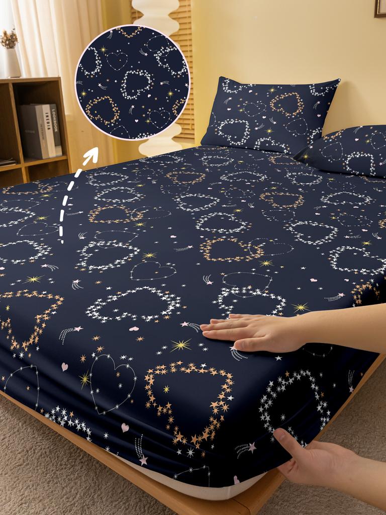 1 Einfaches Modernes Herzförmiges Geometrie Bedrucktes Mattes Spannbettlaken, Schlafzimmer Bedruckte Bettdecke, Bettwäsche (Ohne Kissenbezüge)