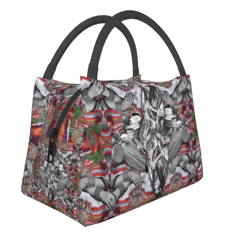 Tafzimth Kabyle Fibula Style Insulated Lunch Tote Bag for Women Ethnic Geometric Berber Portable Cooler Thermal Food Lunch Box