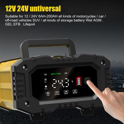 12V-24V Handheld 7-stage Car Motorcycle Battery Charger Smart Battey Charger For AGM GEL SLA Lead-Acid LiFePO4