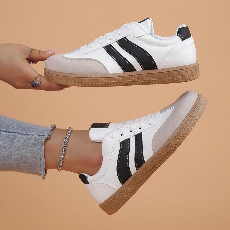 Fashion Lightweight Womens Casual Sneakers Fashion Black White Striped Running Shoes for Woman Comfortable Non Slip Flats Zapatoas Mujer