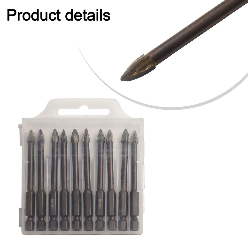 6mm Hex Shank Tile Drill Bit Set for Porcelain Marble Ceramic Glass Brick Carbide Material Precise Drilling 10 Pieces