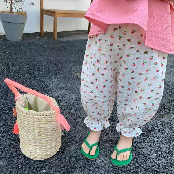 

Детские брюки в цветочек для защиты от солнца в стиле ретро - Защита от комаров, Универсальные, Пляжные брюки со средней высокой посадкой для летних каникул 140cm