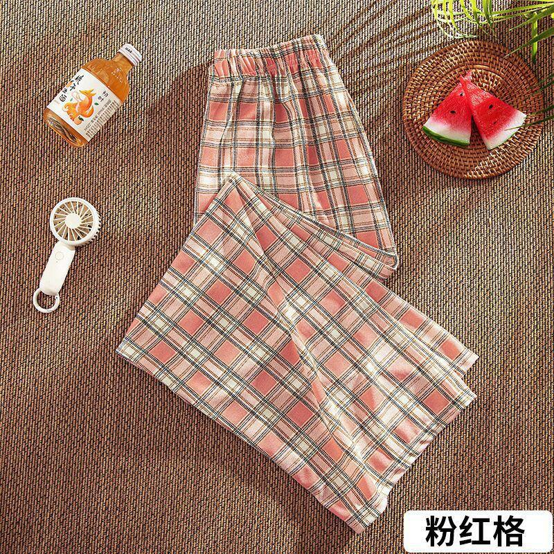 Womens High-Waisted Wide-Leg Plaid Trousers Lightweight Flowy Loose Fit Casual Pants 2026