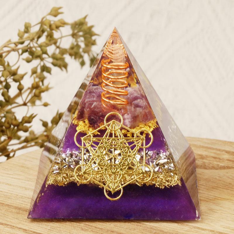 Energy Pyramid Reiki Natural Amethyst Ball Healing Crystals Chakra Tool Ornaments Resin Stones Craft Kids Gift Pyramid
