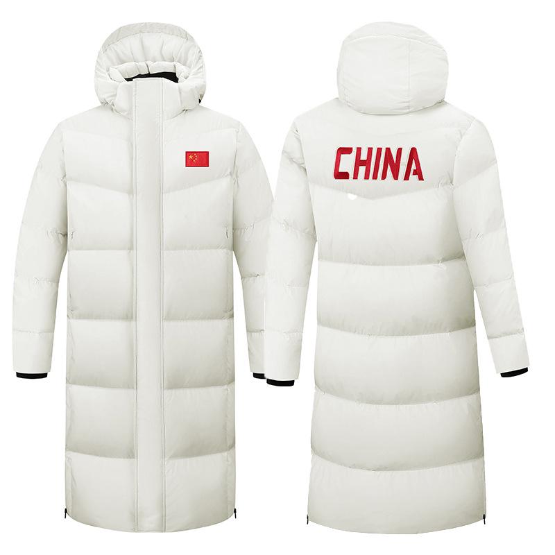 Chinese Team Winter Down Jacket Unisex Long Overcoat for Art Exam and Athlete Training
