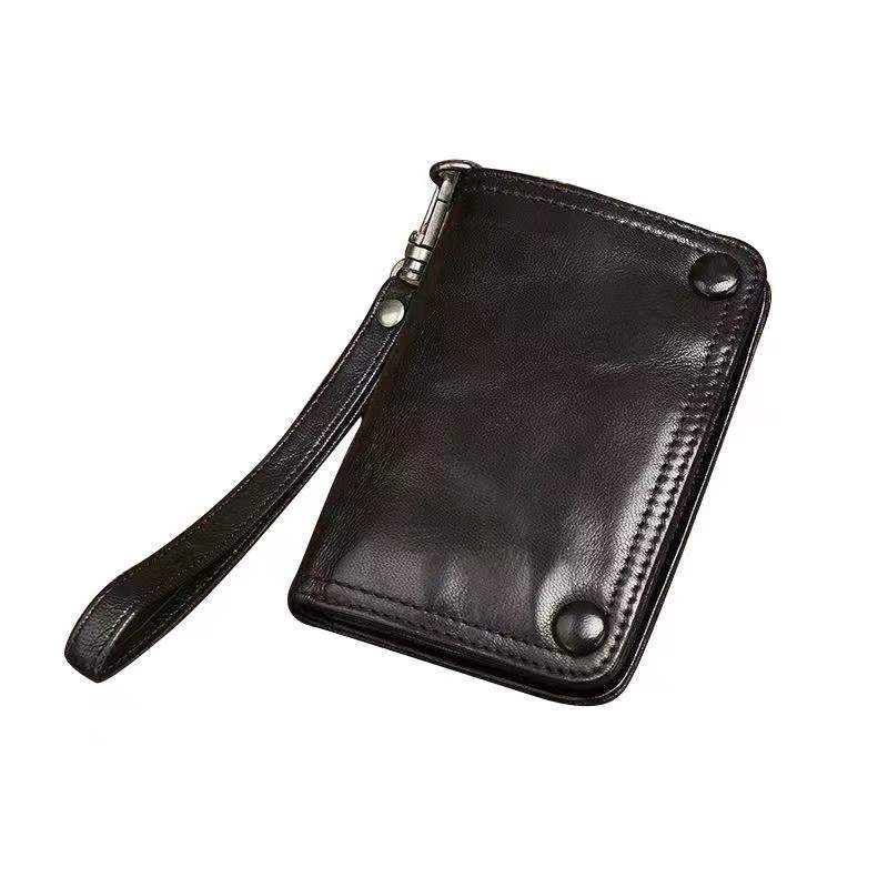 New Retro Men'S Handbag Handmade Old Leather Vertical Wallet Personalized Trend First Layer Cowhide Short Wallet