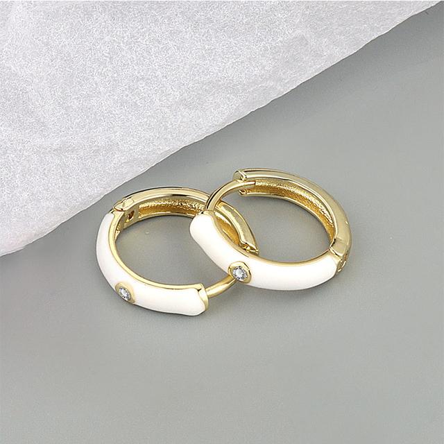 

ANENJERY Zircon Кольорові епоксидні сережки-кільця для жінок Персональні солодкі весняні прикраси Подарунок другові білий