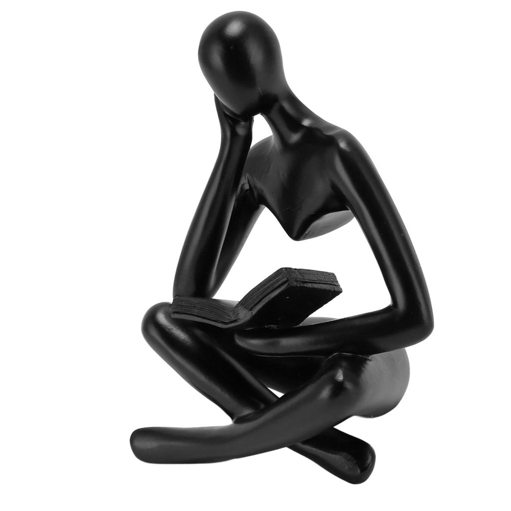 Thinker Reading Statue Resin Sitting Figure Abstract Art Ornament for Living Room Cabinet Decoration Black