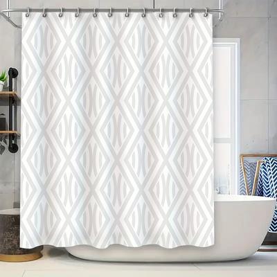 White Geometric Shower Curtain with Silver Gray Stripes Modern Bath Decor Home Improvements (Set of 1) Size: 72x84 Inches