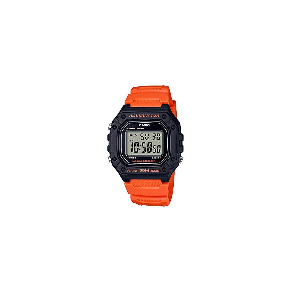 Casio W-218H-4B2 Digital Watch Red Resin Strap Water Resistant Lightweight Design