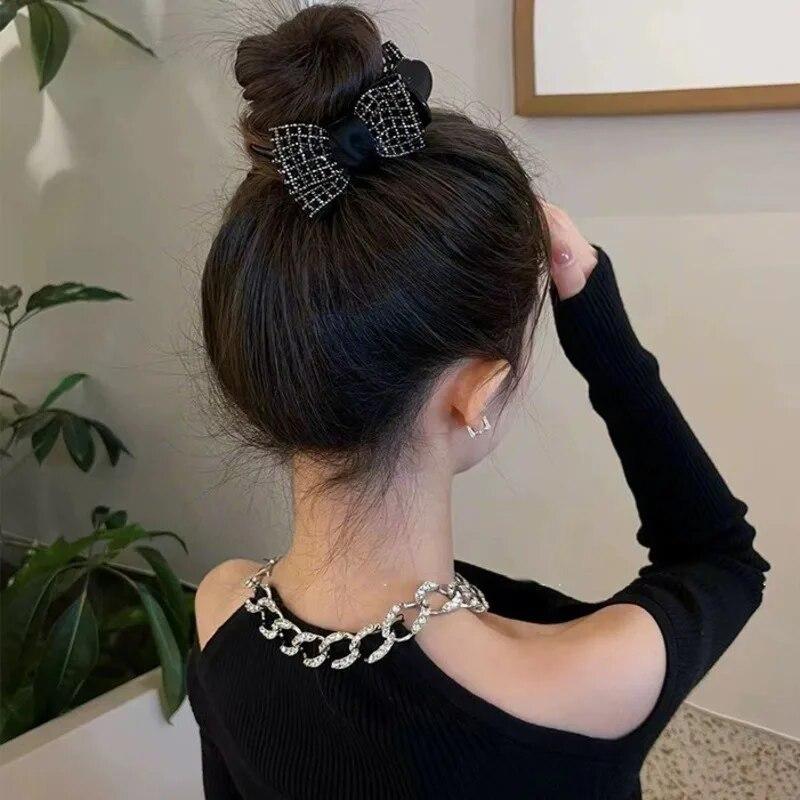 2023 New Retro Rhinestone Bow Hairpins Women Luxury Pearl Black Hair Clips Hairgrips Barrettes For Women Party Hair Accessories