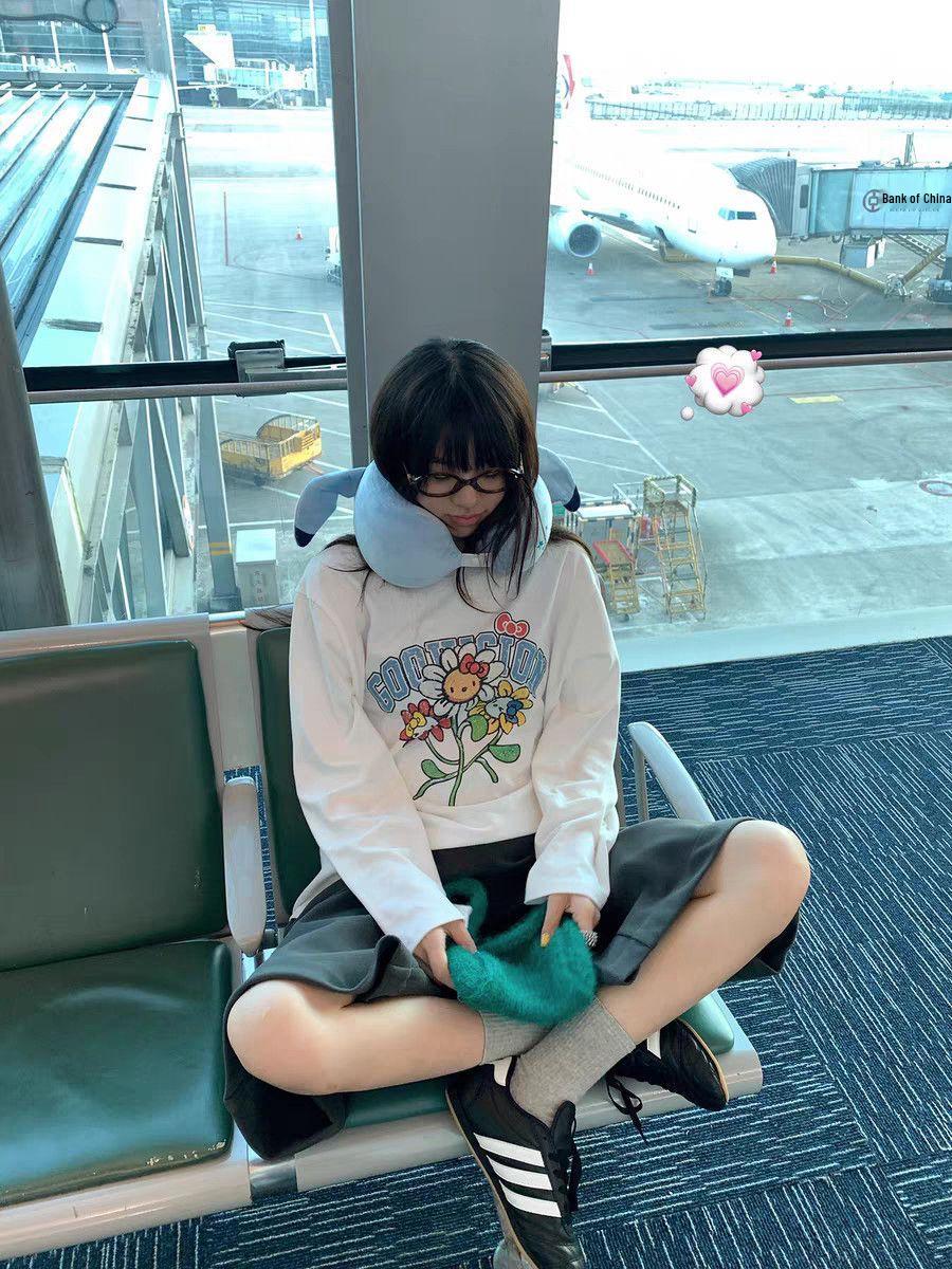 

Korean Style 100% Cotton Age-Reducing Long-Sleeve T-Shirt with 2025 Print and Kitty Design for Early Autumn XXXL белый
