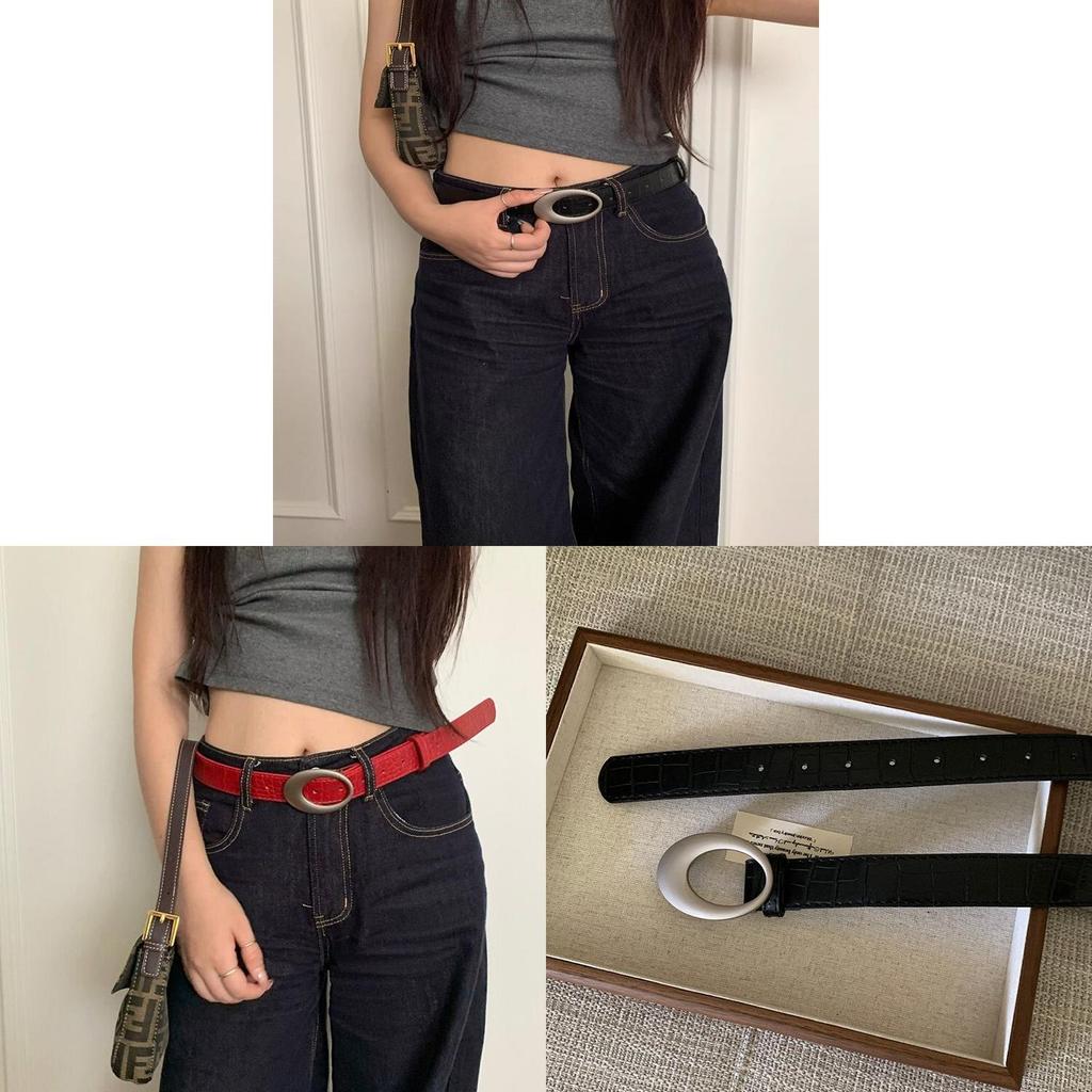 Pu Leather Retro Red Crocodile Pattern Belt For Women Fashion Accessory