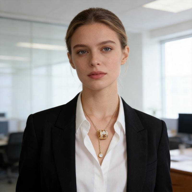 Elegant Gold Plated Zircon Geometric Gourd Pendant Necklace For Women Winter Layering 48cm Long Neck Chain