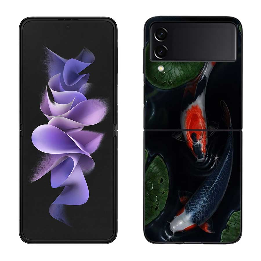High End Ornamental Fish and Koi Carp Phone Case For Samsung Z Flip 7 6 5G Galaxy Z Flip 5 4 3 Black Hard Cell Cover Luxury PC