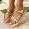 Fashion Shoes for Women 2024 New Fishnet Woven Women's Sandals Casual Lace Up Flat Beach Sandals Large Size Fashion Summer Female Shoes