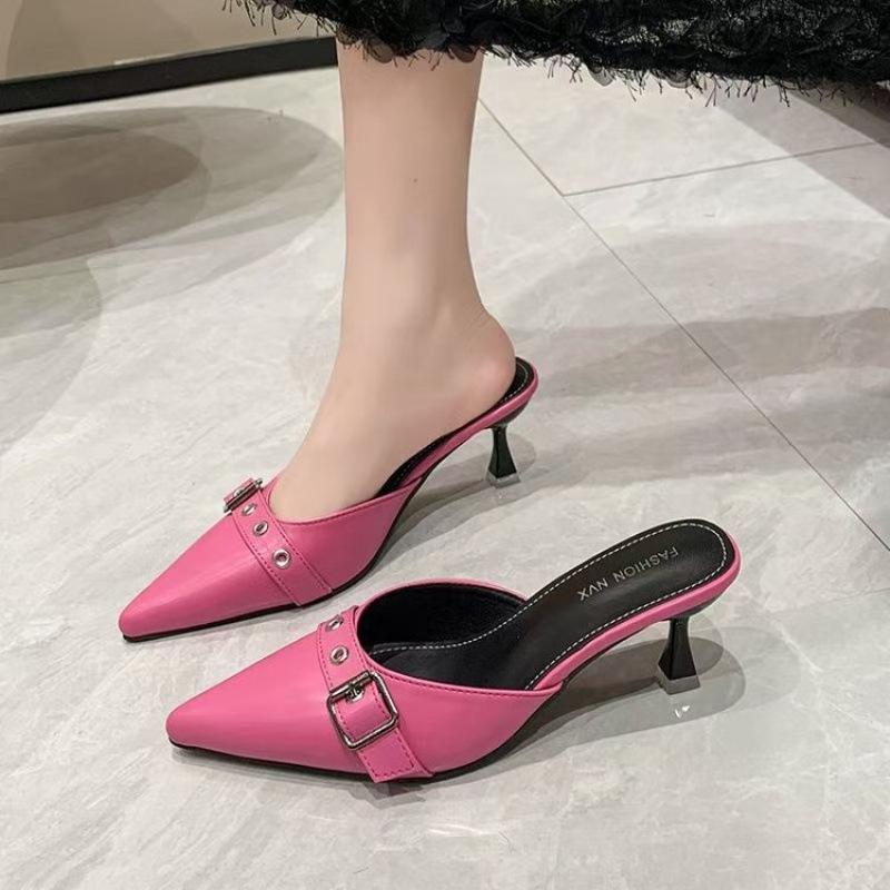 Baotou Slippers Women's Summer Outer Wear Design Sense Trendy Design Sense Niche New Pointed High Heel Half Drag