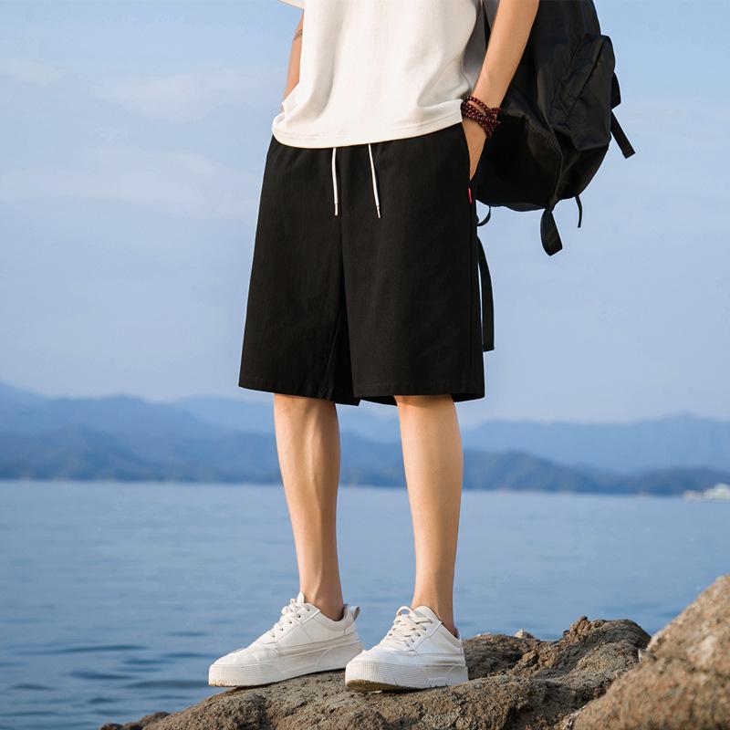 

Мужские летние однотонные повседневные брюки большого размера Five для молодежи, простые, удобные, со средней посадкой, пляжные брюки XS чёрный