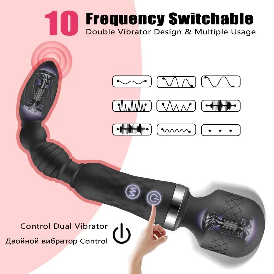 Powerful Dildos Vibrator Double-ended Wand G-Spot Massager Stimulator Anal Plug Sex Toy For Couple Clitoris Stimulator for Adult