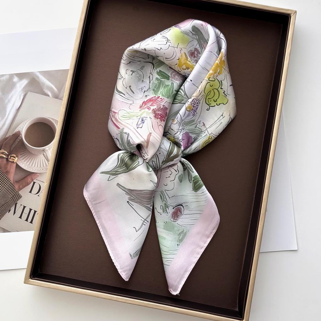 Imitation Silk Square Scarf For Women Floral Printed Scarves Bandanas Luxury Hijab Neckerchief Elegant Beach Shawl Wraps